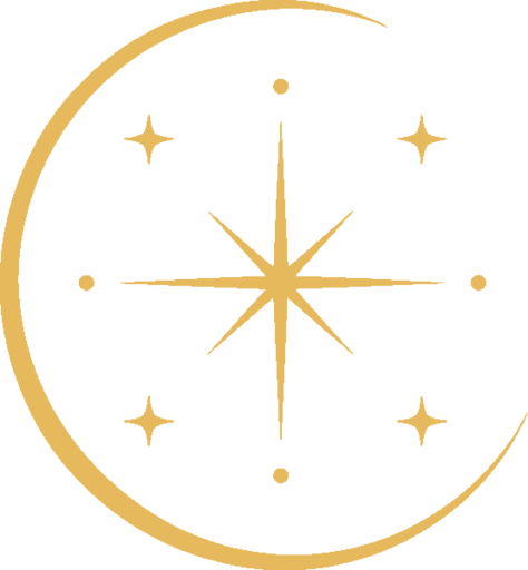Logotipo da Madame Madalena: lua crescente dourada com estrela